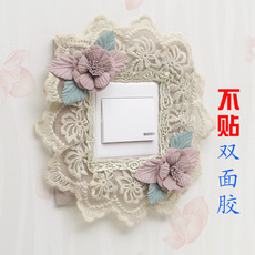 Декор для выключателя 欧式免粘布艺蕾丝开关套家用装饰插座防尘罩墙贴保护套免脏开关贴