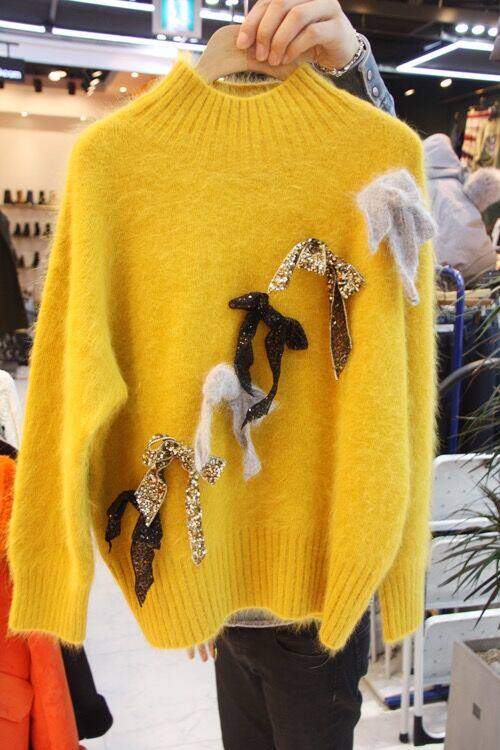 Dongdaemun 2018 mùa thu và mùa đông ngày lỏng hoang dã cao cổ áo thun ngắn nữ sinh viên Hàn Quốc dày đáy áo len