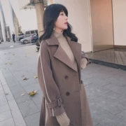 Chanel ca cao eo áo khoác nữ mùa đông dày 2017 mới của Hàn Quốc phiên bản của phần dài chic Hepburn áo khoác nữ