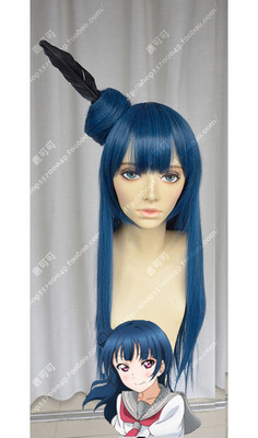 taobao agent LoveLive! SUNSHINE! Jindao Shanzi sent black feathers glazed blue black straight cosplay cosplay wigs