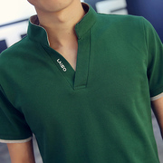 Mùa hè kích thước lớn nam ngắn tay t-shirt V-Cổ Hàn Quốc phiên bản của các cặp vợ chồng đơn giản nửa tay áo polo shirt đứng cổ áo ngắn tay t-shirt nam