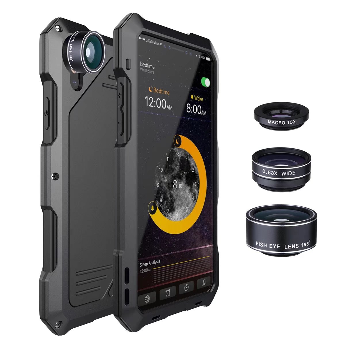 R-Just 3 in 1 Fisheye+Macro+Wide Angle Camera Lens IP54 Waterproof Dustproof Shockproof Silicone Aluminum Metal Heavy Duty Case Cover for Apple iPhone X