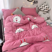 Mùa đông dày ấm hai mặt flannel san hô lông cừu 3 phim hoạt hình bốn mảnh flannel duvet ký túc xá ga trải giường 1.8