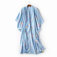 4413 áo ngủ nữ mùa hè phần mỏng mùa xuân và mùa thu áo choàng tắm ngắn tay mùa hè in dài kimono Nhật Bản phong cách thoải mái dịch vụ nhà áo choàng nhung 
