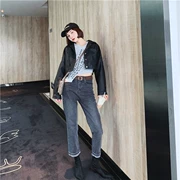 Áo ngắn nữ da ngắn 2019 mới mang hương vị Hồng Kông khí chất thời trang hoang dã là áo khoác mỏng đẹp trai sinh viên xe máy - Quần áo da