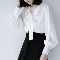 Весенняя белая рубашка с бантиком, кукла, шифоновый жакет, коллекция 2021, в корейском стиле, длинный рукав, свободный крой, в западном стиле