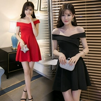 2018 khí mùa hè ladies sexy strapless chữ thập cổ áo đầm eo là mỏng Một từ váy váy nhỏ váy xoè ngắn