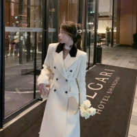 Зимнее расширенное белое шерстяное шерстяное пальто, длинная куртка, изысканный стиль, средней длины, увеличенная толщина