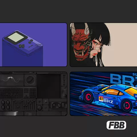 BRZ Motorsport Illustration Large E-sts Gaming Black Mousepad, Desk Mat (4mm, 900x400mm)