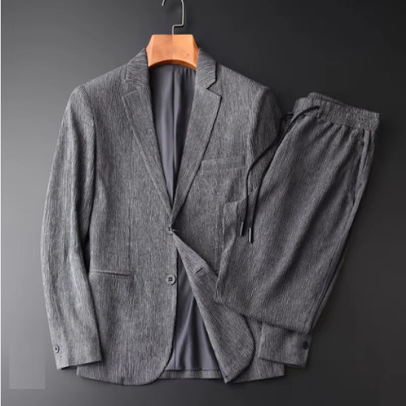 Bộ đồ vest nam mùa xuân và mùa thu mới phần mỏng Tencel Hàn Quốc đẹp trai phù hợp với áo khoác quần ống rộng hai mảnh - Suit phù hợp