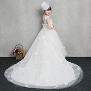 Cô gái đám cưới fluffy trẻ em váy trắng siêu dài nhỏ phù dâu hoa cô gái dấu vết lau công chúa mùa hè - Váy trẻ em