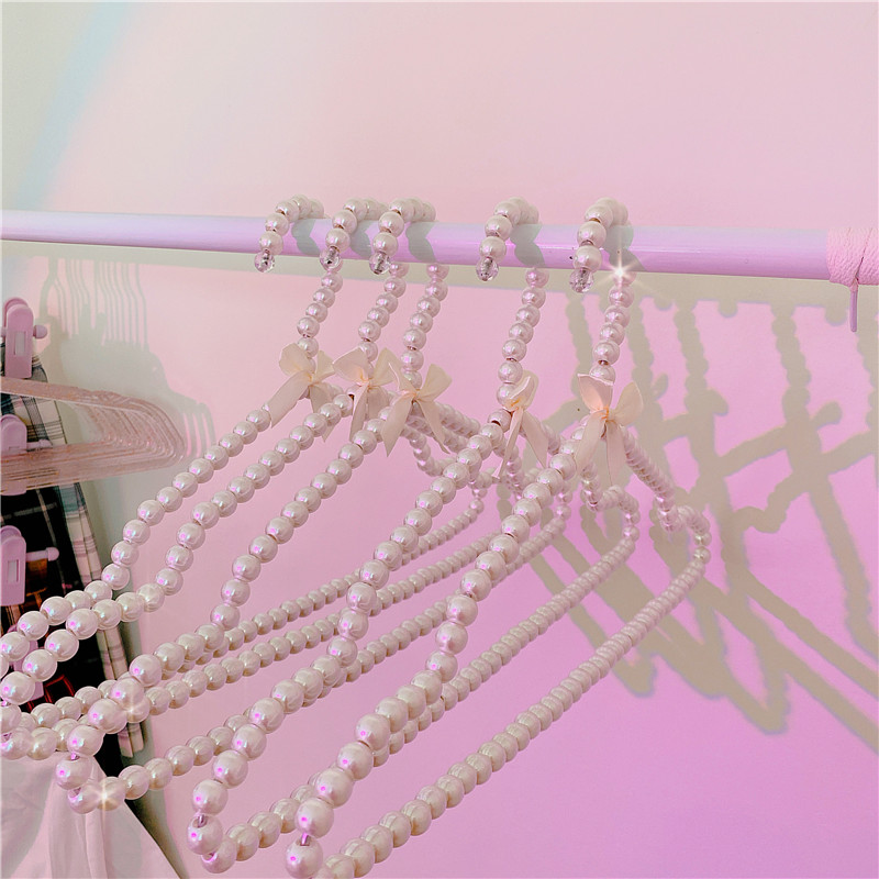 White Pearl Hangerins crystal Flash drill dream coat hanger Clothing support Plastic transparent Cloakroom Pearl coat hanger Drying clothes Xian'er Clothes hanger