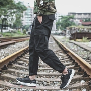 Tide thương hiệu Yu Wenle túi lớn overalls Quần âu retro giản dị quần thẳng nam và nữ quần vải hoang dã