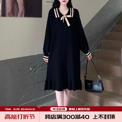 taobao agent Demi-season long doll, woolen dress, knitted knitted dress, mid-length, doll collar, plus size, fitted