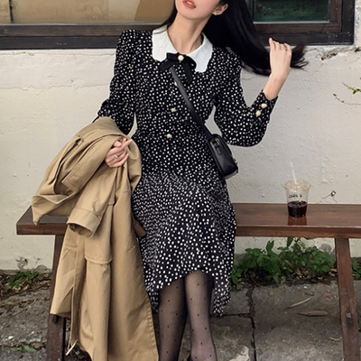 taobao agent Demi-season doll, fitted brace, dress, doll collar, long sleeve, flowered, suitable for teen