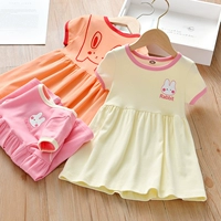 Платье с коротким рукавом, летняя летняя одежда, кролик, короткая юбка на девочку для отдыха, новая коллекция