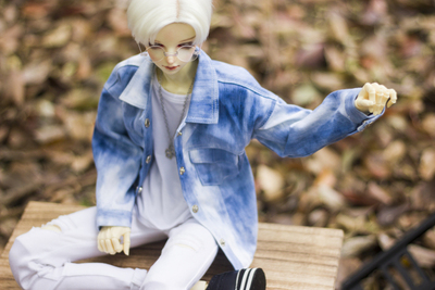 taobao agent ◆ Bears ◆ BJD baby clothing A259 blue and white spotted denim casual jacket 1/4 & 1/3 & uncle & id75