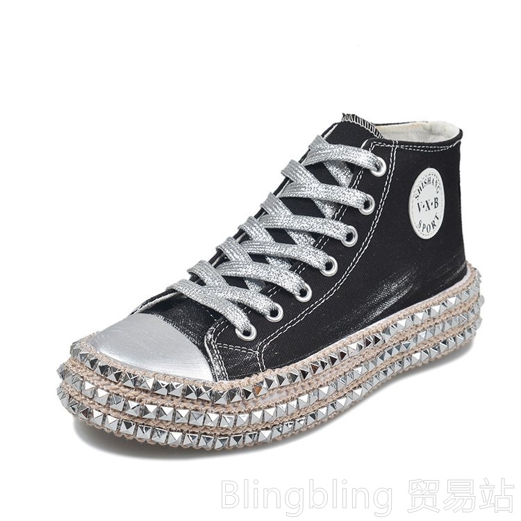 Black TopFashionSneakersWomenPlusSize43CanvascausalshoesGirl