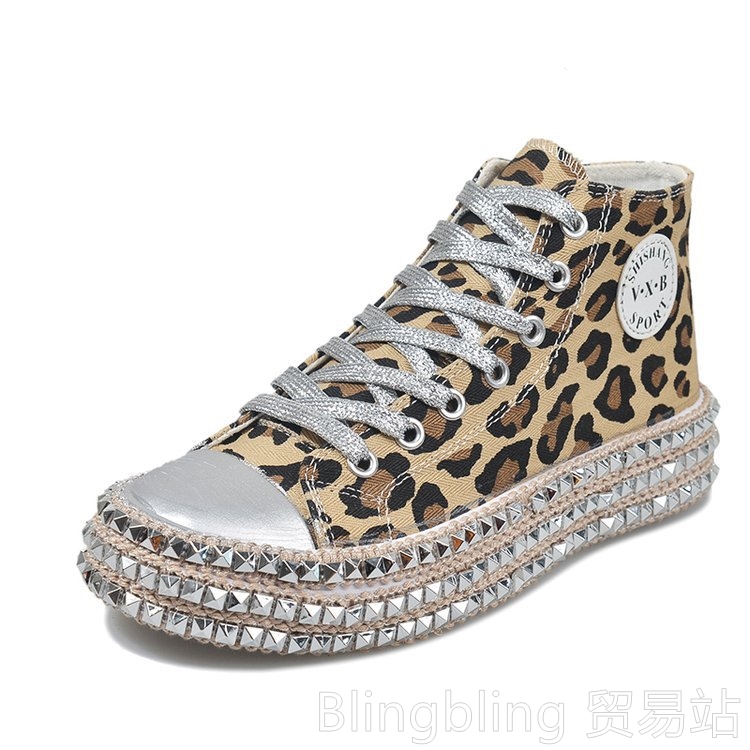 Leopard High BandFashionSneakersWomenPlusSize43CanvascausalshoesGirl