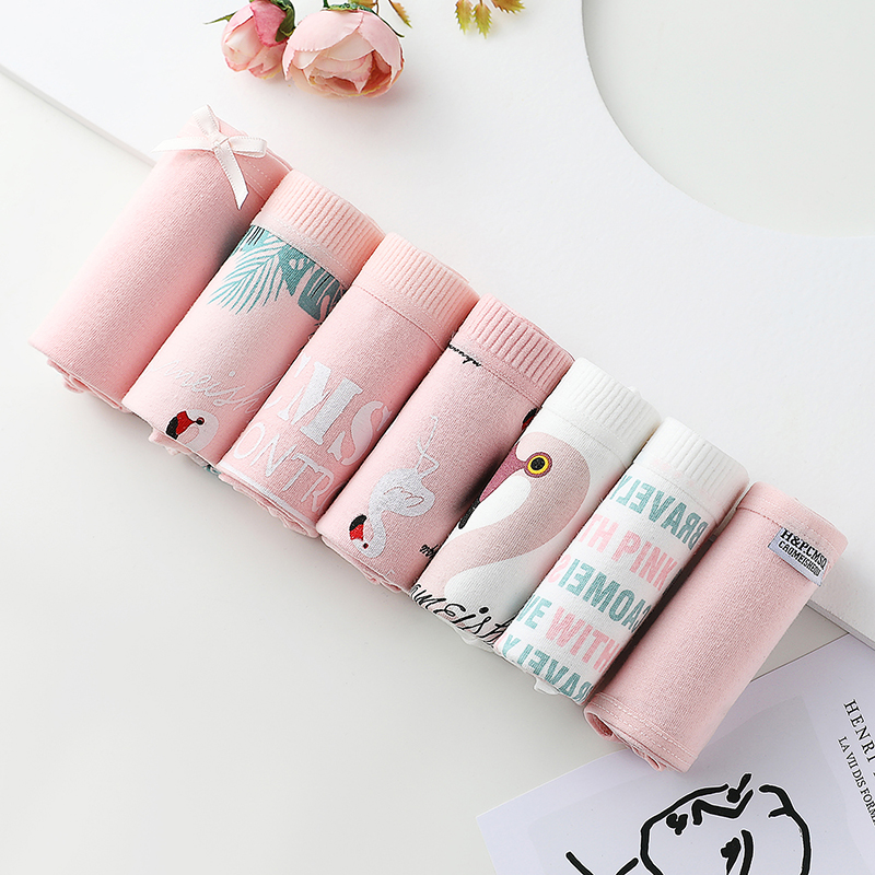 214208 # & 7 Pack & All Cotton Girlsunderpants female summer pure cotton Antibacterial ma'am Cotton summer Thin girl No trace Big size middle-waisted lovely student solar system