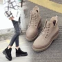 Martin boot nữ mùa thu đông 2018 mới dày đáy tăng ngắn ngắn dày với phiên bản cao gót Hàn Quốc của giày đế xu hướng V mouth giày boot nữ trắng