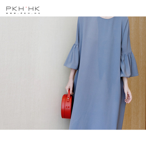 PKH.HK mùa hè mới thời trang phong cách xù tay áo lỏng lẻo cảm thấy Arc Swing Dress đồ công sở nữ