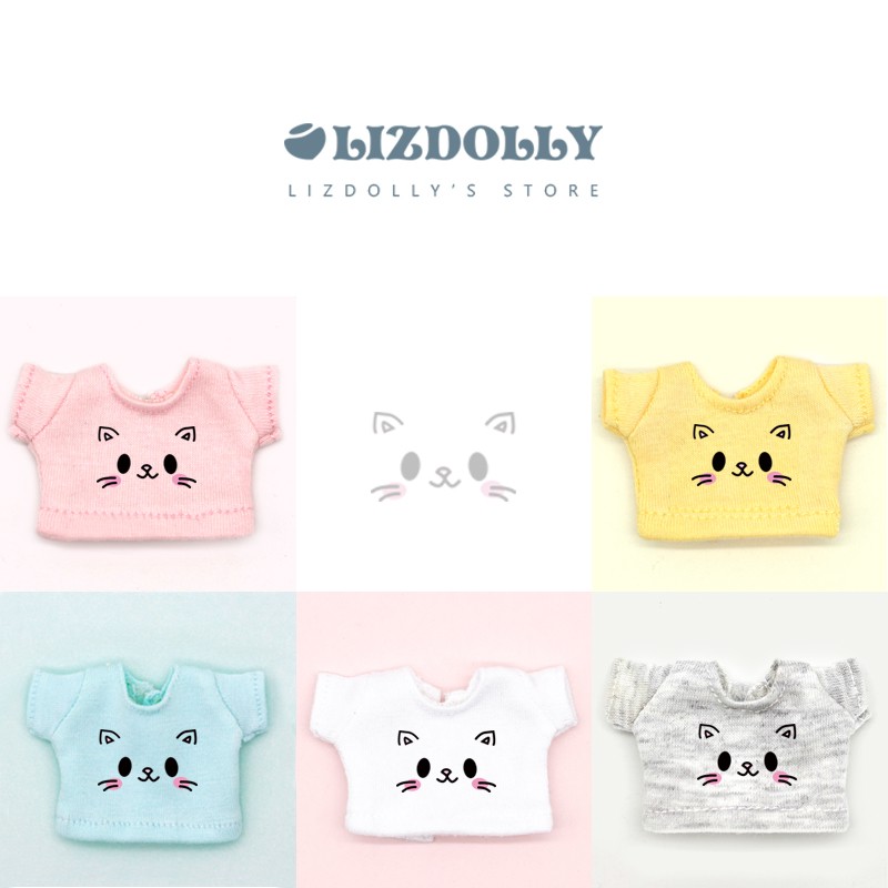 Printed T-shirt [Black Cat Face & 35]ob11 【 printing Short sleeve daily T-shirt 】 gsc Plastid Zhongbu bjd Baby Little cloth molly Meijie pig clothes