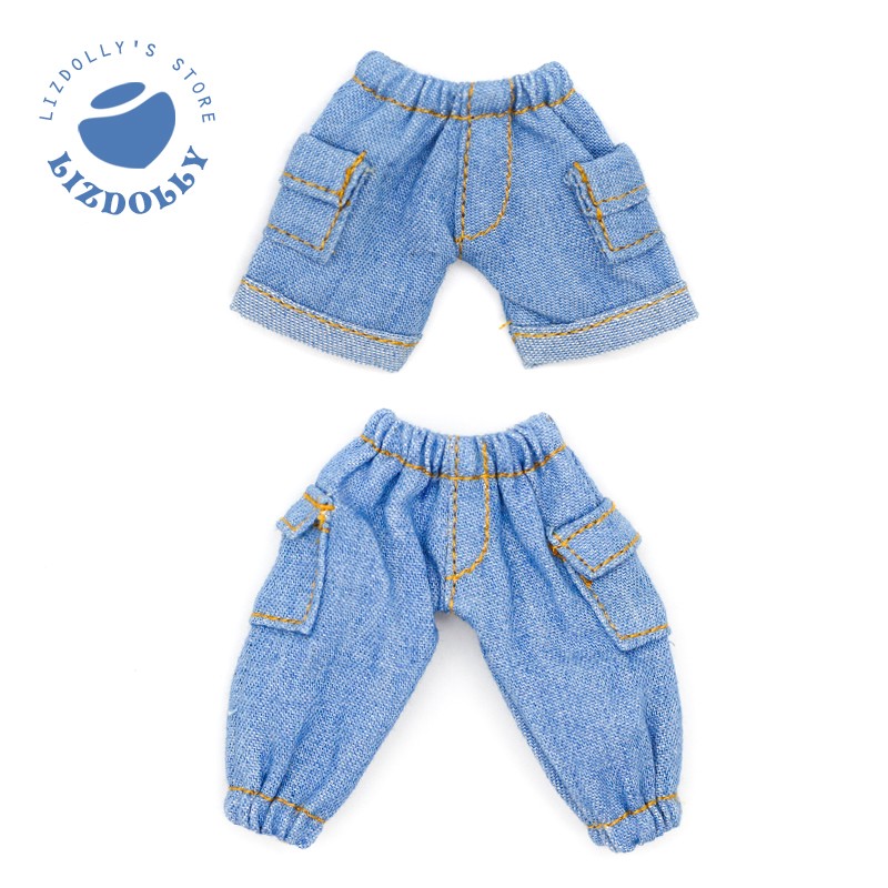 Side Pocket Overalls [Denim & Light Blue]Overalls daily trousers Jeans shorts ob11 gsc Plastid BJD doll Little cloth molly Meijie pig