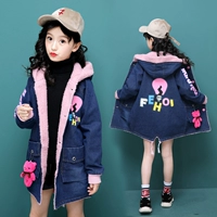 Áo khoác bé gái mùa đông phiên bản Hàn Quốc 2018 mới cho trẻ em denim cộng với cotton dày mùa thu và mùa đông áo khoác da bé gái