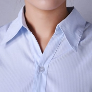 Mùa hè phụ nữ mới của ánh sáng màu xanh áo sơ mi ngắn tay sọc màu xanh chuyên nghiệp mặc dụng cụ làm việc áo sơ mi nửa tay eo V-cổ