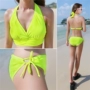 Nghỉ hè mới những người yêu thích màu vàng huỳnh quang ăn mặc áo tắm gợi cảm treo cổ kích thước ngực bikini cỡ lớn tập hợp áo tắm đồ đôi mặc đi biển	