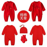 Full Moon Baby Quần áo Nam bé Mùa xuân và mùa thu Jumpsuit sơ sinh Màu đỏ Trăm ngày Công chúa Bông mùa hè Leo núi - Áo liền quần jumpsuit trẻ em thu đông