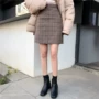 Mùa thu Hàn Quốc phiên bản của cao eo kẻ sọc váy nữ sinh viên hoang dã mỏng retro len túi hip một từ váy váy chân váy dài hàn quốc