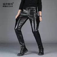 Quần da nam mỏng Hàn Quốc phiên bản của đẹp trai xe máy thanh niên nam quần da cộng với nhung dày mùa đông lông ấm áp quần thun nam