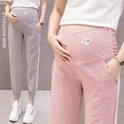 Quần bà bầu mùa xuân và mùa thu mặc mỏng phần thời trang mẹ thể thao quần cotton và quần legging vải lanh Quần tây giản dị cho bà bầu mùa thu - Phụ nữ mang thai quần / quần bụng