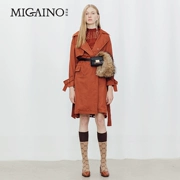 MI34HC006 Mia nô 2018 mới trang phục mùa thu áo khoác dài caramel màu thắt lưng gió nữ - Áo gió thể thao