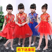Trang phục trẻ em cô gái Trung Quốc phong cách guzheng nhảy váy hợp xướng quần áo mẫu giáo catwalk trang phục biểu diễn trang phục - Trang phục