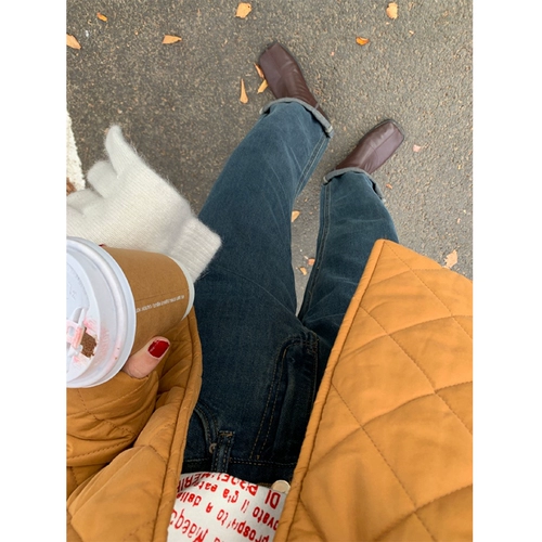 Приталенные ретро джинсы, зимние штаны, высокая талия, в корейском стиле, свободный прямой крой, 2019
