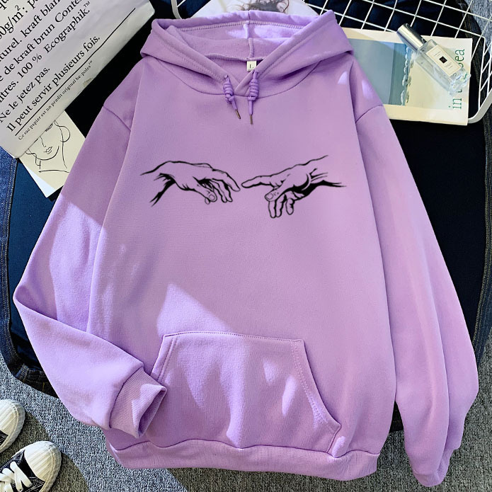 Violetparagraph pinkycolor  Sweatshirt Sketch Adam Hand of printing pattern Versatile personality Hooded Sweater Two rise beat