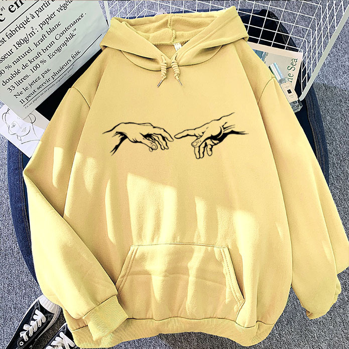 Apricotparagraph pinkycolor  Sweatshirt Sketch Adam Hand of printing pattern Versatile personality Hooded Sweater Two rise beat