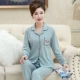 Bộ đồ ngủ mùa xuân và mùa thu nữ dài tay cotton trung niên và người mẹ già kích thước lớn phù hợp với dịch vụ nhà trung niên mùa hè màu đỏ đậu - Giống cái