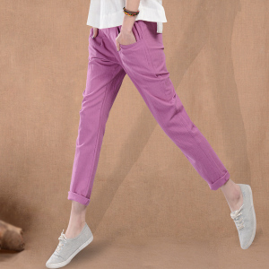 Mới văn học bông và vải lanh hậu cung quần breathable lớn túi đàn hồi eo quần kích thước lớn là mỏng thường chân quần phụ nữ