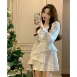 Белое весеннее платье, юбка, приталенный дизайнерский корсет, 2024 года, французский стиль, тренд сезона, V-образный вырез