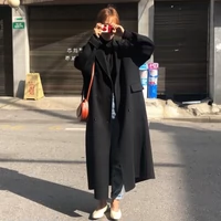 Mùa thu và mùa đông Phụ nữ Hàn Quốc thả lỏng áo len đôi ngực trên đầu gối áo len dài tay áo khoác len