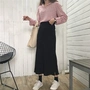 Mùa xuân Hàn Quốc phụ nữ cao eo mỏng váy mỏng mỏng giữa- chiều dài váy túi hip váy giản dị màu rắn một từ váy mẫu chân váy đẹp 2020