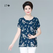 Mẹ béo mặc áo thun cotton lụa mùa hè tay áo ngắn in áo thun giản dị hàng đầu nữ trung niên cổ tròn cỡ lớn 19 - Quần áo của mẹ