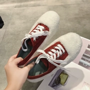 Giày lông thú có dây buộc của phụ nữ có dây buộc màu đỏ với mùa thu 2018 thấp để giúp giày sinh viên phiên bản Hàn Quốc của giày nữ hoang dã