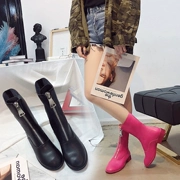 Mùa thu 2018 phiên bản Hàn Quốc mới của bootie phía trước dây kéo tròn đầu cao sang trọng trong ống với Martin boot mềm nữ
