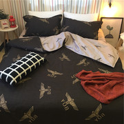 Thời trang Anh boy bốn mảnh đặt 1.5 1.8 2.0 giường linen quilt retro ký túc xá sinh viên duy nhất ba mảnh bộ 4
