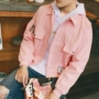 Phần mỏng denim áo khoác dành cho nam giới và phụ nữ những người yêu thích màu hồng thêu áo khoác châu Âu và Mỹ lỏng trung học sinh viên s mã đồng phục bóng chày mẫu áo khoác nam đẹp 2019